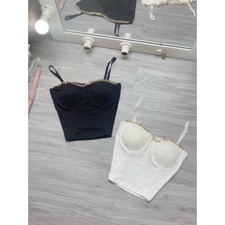 Áo croptop hai dây phối dây xích hot+ ảnh thật