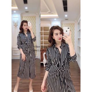 Đầm sọc sơ mi xoắn eo cực xinh