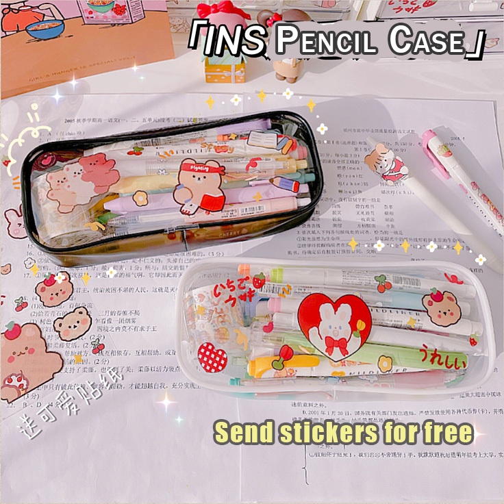 (miễn phí gửi hình dán)Hộp Bút Trong Suốt Cỡ Lớn Kiểu Nhật Bản Đơn Giản