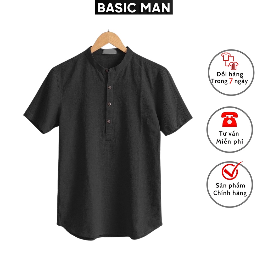 Áo sơ mi nam BM BASIC MAN best and premium cổ tàu tay ngắn vải đũi - ASOMI 001