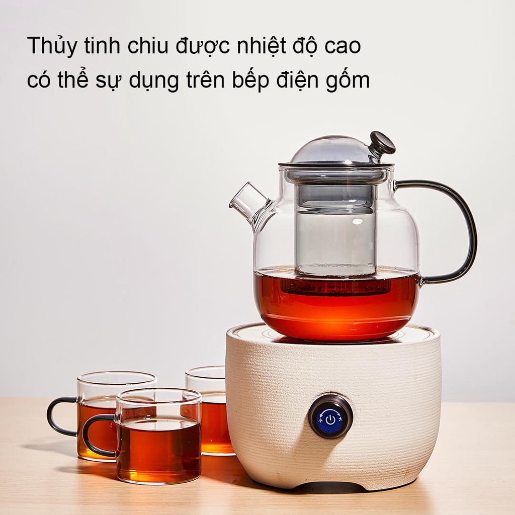 Bộ ấm chén uống trà thủy tinh cao cấp 4 in 1