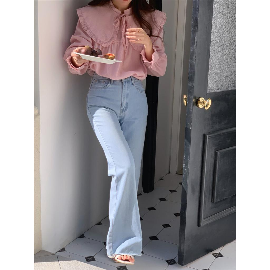 Áo Sơ Mi Trơn Dài Tay Dáng Rộng Cổ Tháo Rời Được Hai Cách Mang Thời Trang Sành Điệu 60971