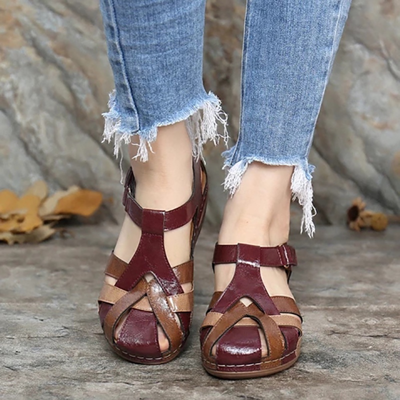 Tikp Giày sandal đế xuồng dày chống trượt phong cách retro thời trang dành cho nữ