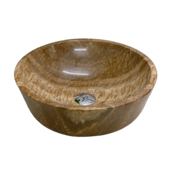 chậu lavabo đá tự nhiên chậu tròn vành dày đá vàng vân gỗ