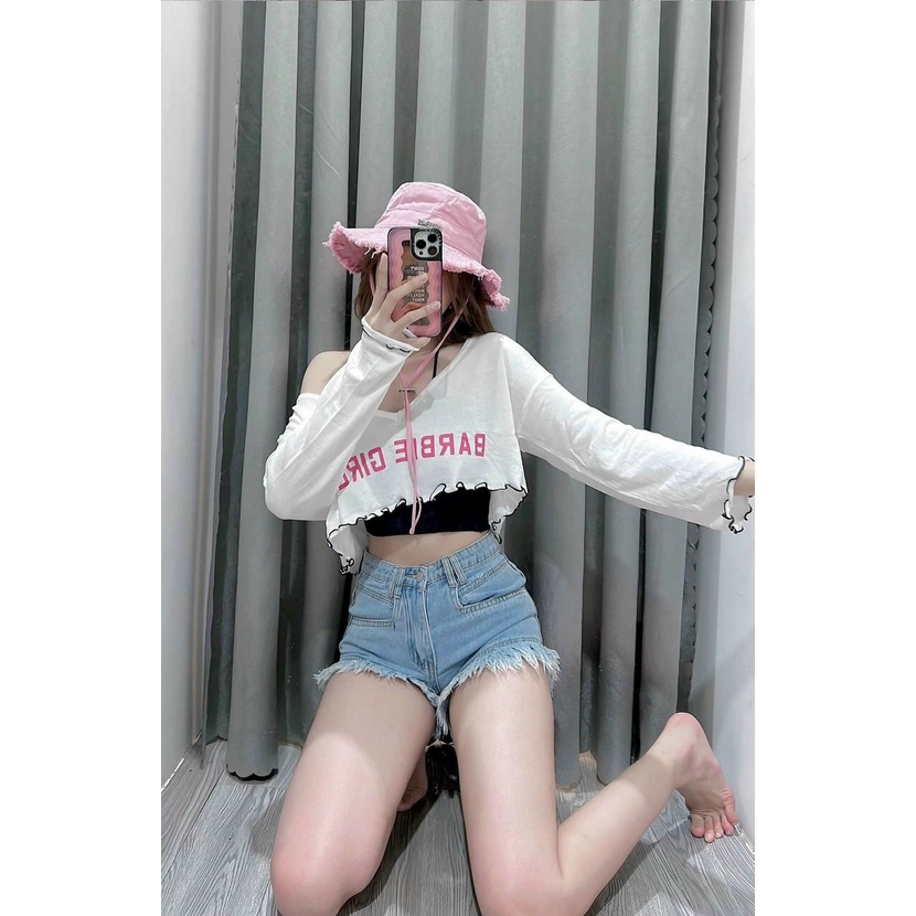 Set Áo Crt Nữ Dài Tay Kèm Áo Trong In Chữ Barbie Girl 2 Màu 🦋 - AO0157