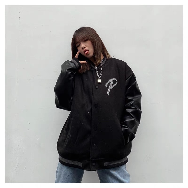 ÁO KHOÁC BOMBER PHỐI TAY DA P ( có hình chụp thật )