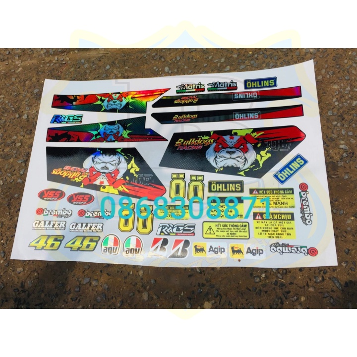 ( Quí khách vui lòng mang ra tiệm cho thợ dán ) Tem DREAM BULL DOG CHẤT LIỆU CROM TITAN 7 MÀU