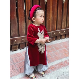 Set áo dài nhung bé gái