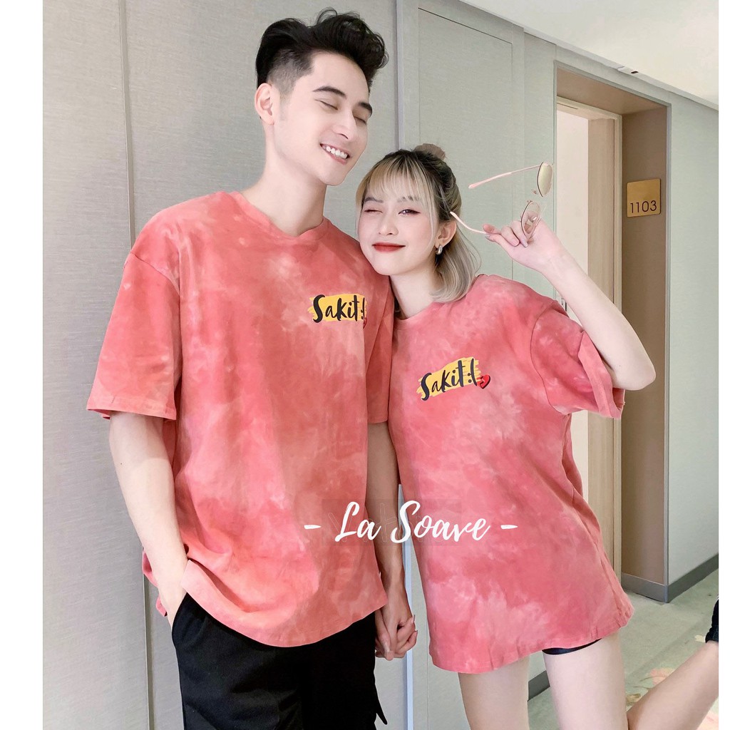 [02H] Áo thun tay lỡ nam nữ Unisex LA SOAVE màu hồng loang form rộng dáng Ulzzang cho cặp đôi đang yêu - Trendy 2021