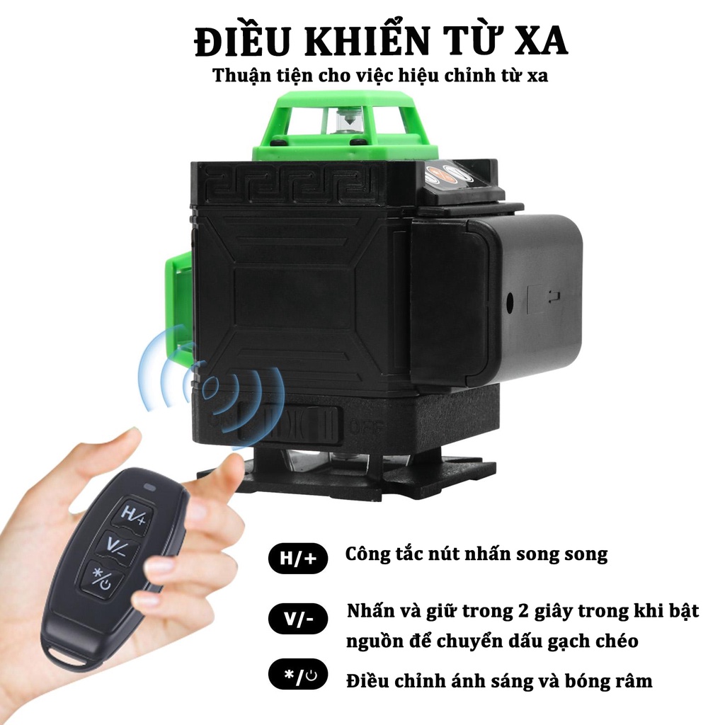 Máy cân bằng laser,máy bắn cốt 16 tia xanh lá , tự động san bằng mức Laser màu xanh lá cây và dọc 360 độ