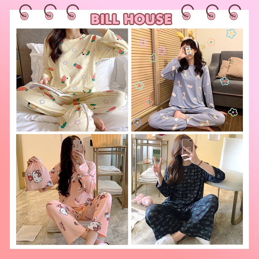 [Mã SKAMFSW175 giảm 10K đơn 50K] Bộ ngủ hoạt hình tay dài quần dài cực xinh chất thun lạnh mỏng mát XKTD01