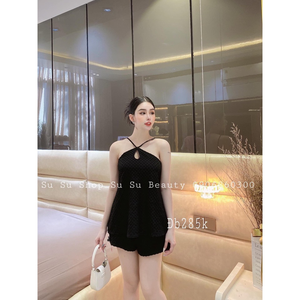 Set kiểu nữ xốp 2 dây chéo cổ quần đùi xinh MS75