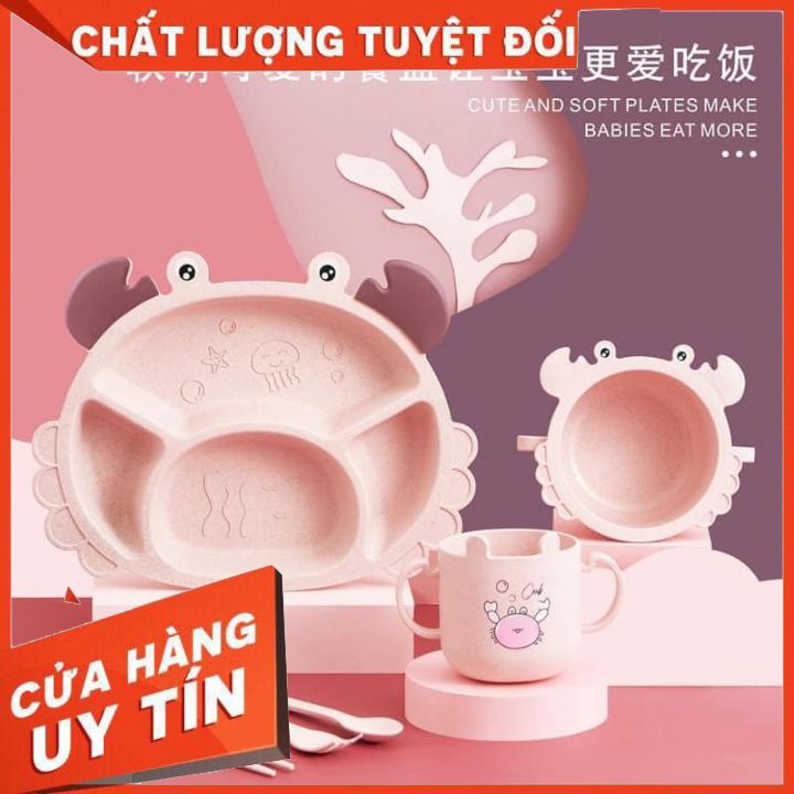 Combo Khay ăn dặm lúa mạch hình khủng long cho bé  - Chất liệu : Nhựa PP + bột ép từ cây lúa mạch. Chịu