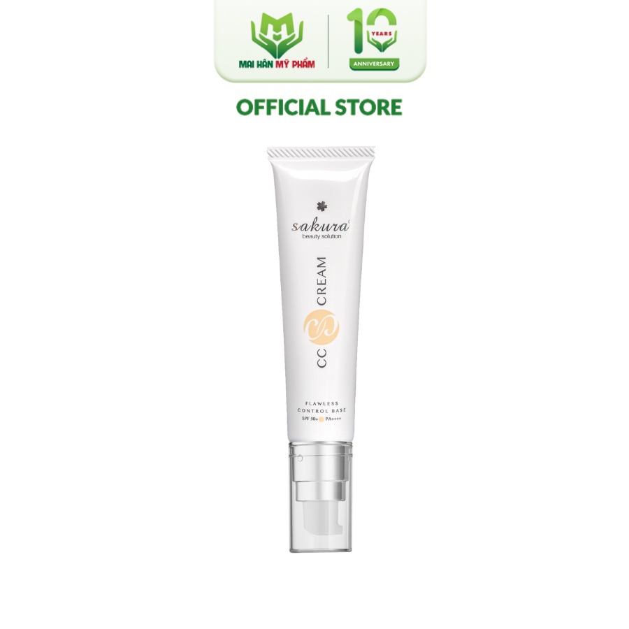 Kem trang điểm, chống nắng đa năng Sakura CC Cream Flawless Control Base SPF50+ PA++++ 40ml - Mỹ Phẩm Mai Hân