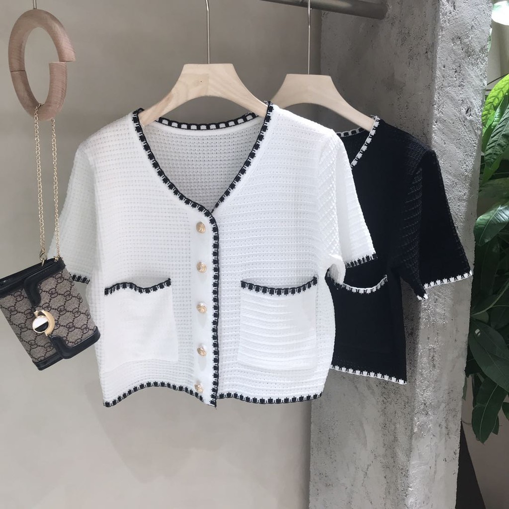 Áo Cardigan Dệt Kim Tay Ngắn Dáng Lửng Trẻ Trung Quyến Rũ Hợp Thời Trang