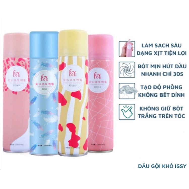 Xịt gội đầu khô Issy cho mái tóc sạch mềm mượt trong giây lát (giao mùi ngẫu nhiên)