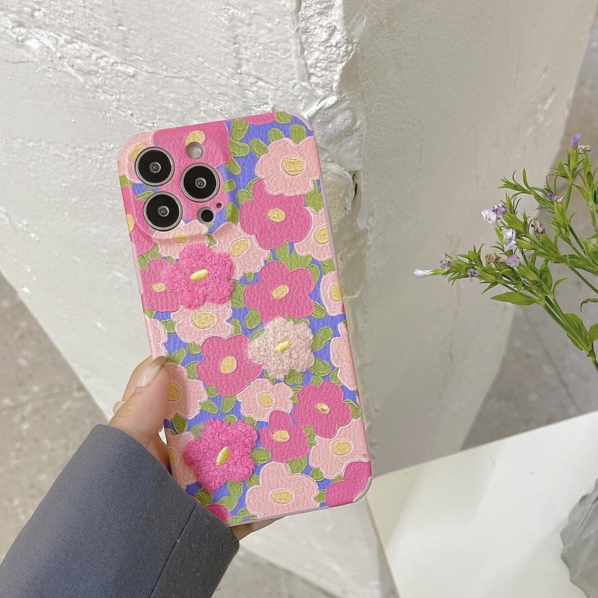 Ốp Điện Thoại Da + Silicon + Tpu Họa Tiết Hoa 3D Chống Sốc Cho iPhone 14 13 12 11 Pro XS Max XR 7 8 Plus