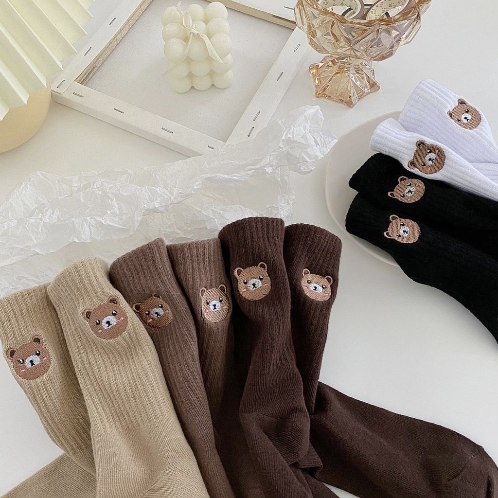 Vớ cổ cao nam nữ tất icon gấu thêu dễ thương cotton thời trang đẹp kháng khuẩn khử mùi thấm hút mồ hôi tốt MONEY VC014