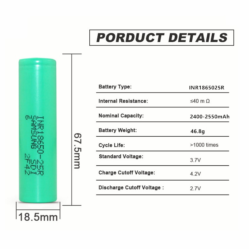 Pin Samsung 25R 18650 2500mAh Nội địa trung Xả 25A Pin Li-ion Nội trở 12 13
