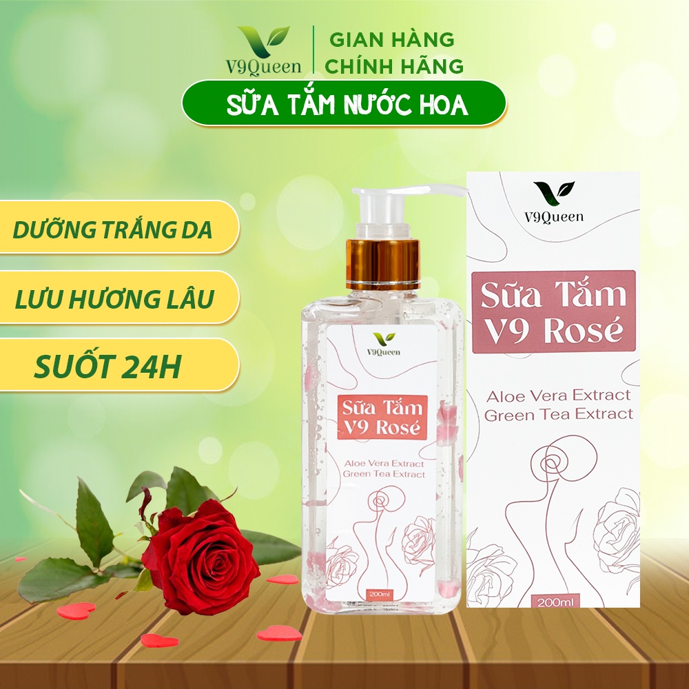 Sữa tắm nước hoa V9Queen làm trắng da body, mùi hương hoa hồng nhẹ nhàng - V9 Rose 200ml/Chai