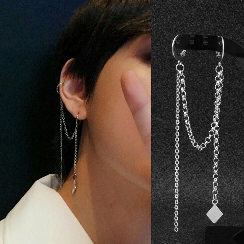 Bông tai Rinhoo dạng kẹp hình ngôi sao 5 cánh bằng thép không gỉ nhiều lớp tua rua cho nam nữ