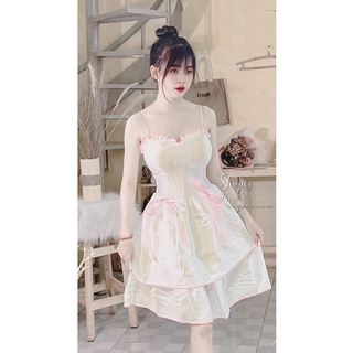 đầm cup ngực xoè nơ tiểu thư