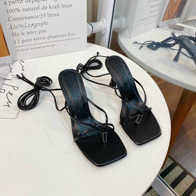 Giày sandal xỏ ngón dây dài quấn cổ chân gót nhọn 7p