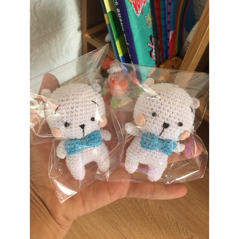 [Thú bông len] Gấu trắng đeo nơ