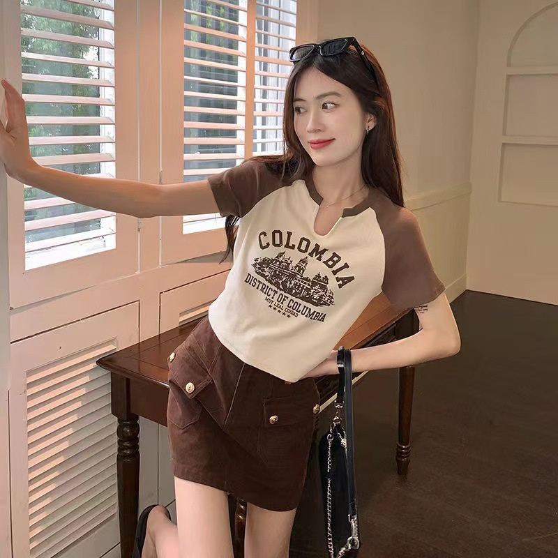 Áo Crop Top Cổ Tròn Tay Ngắn In Hình Thời Trang Mùa Hè Dành Cho Nữ 2022