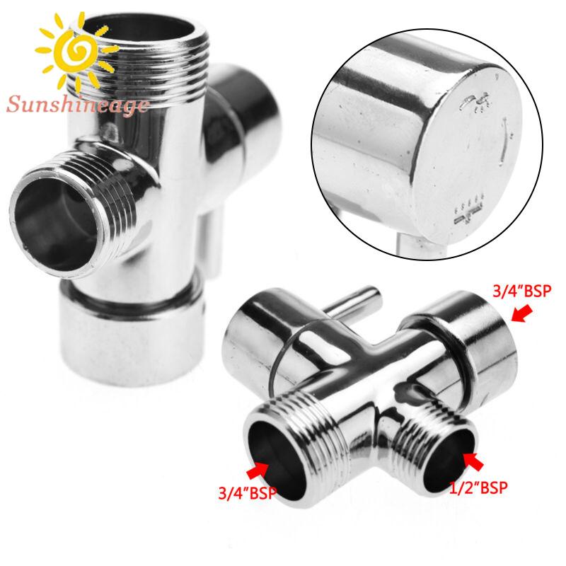 1/2 3/4 Chrome 3-Way T-Adapter Shower Head Diverter Valve For Bath Mixer Tap New