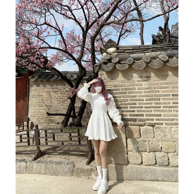 váy bèo tay dài nút bọc