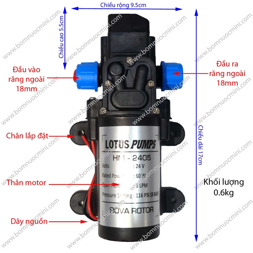 Bơm Áp Lực 24V HM-2405 (5L/P)