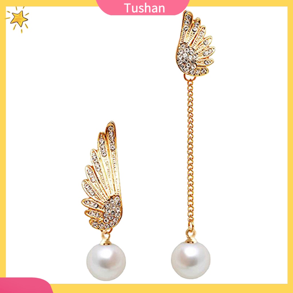 Bông tai cánh thiên thần đính đá và ngọc trai giả sang trọng