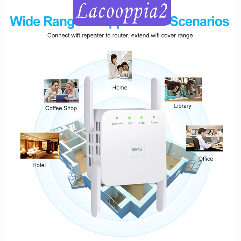 [LACOOPPIA2]1200Mbps 2.4G 5G Wireless Wifi Repeater 4 Antennas Signal Booster US Plug