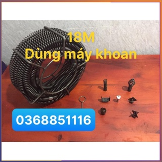 Dây thông tắc vệ sinh dài 18m, thông bồn cầu, dây thông cống lò xo dùng máy khoan