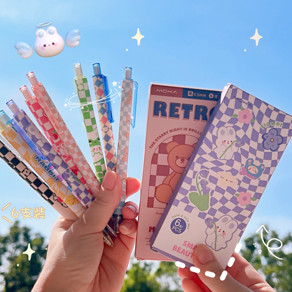 Set 6 Cây Bút Mực Đen 0.5mm Checkerboard Small Beautiful