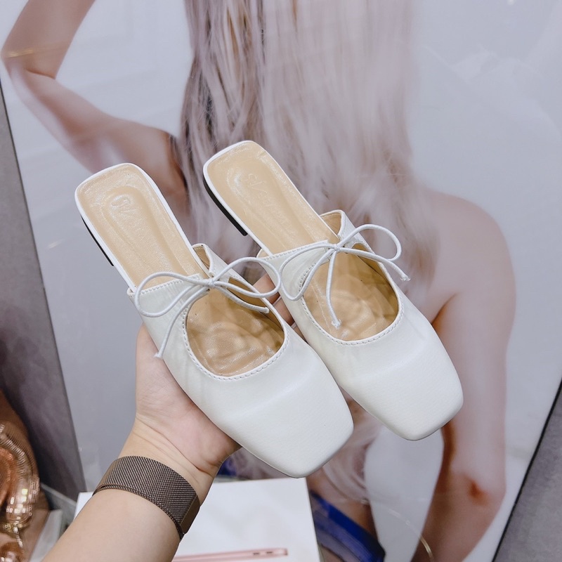 dép sục da nữ gắn nơ điệu đà