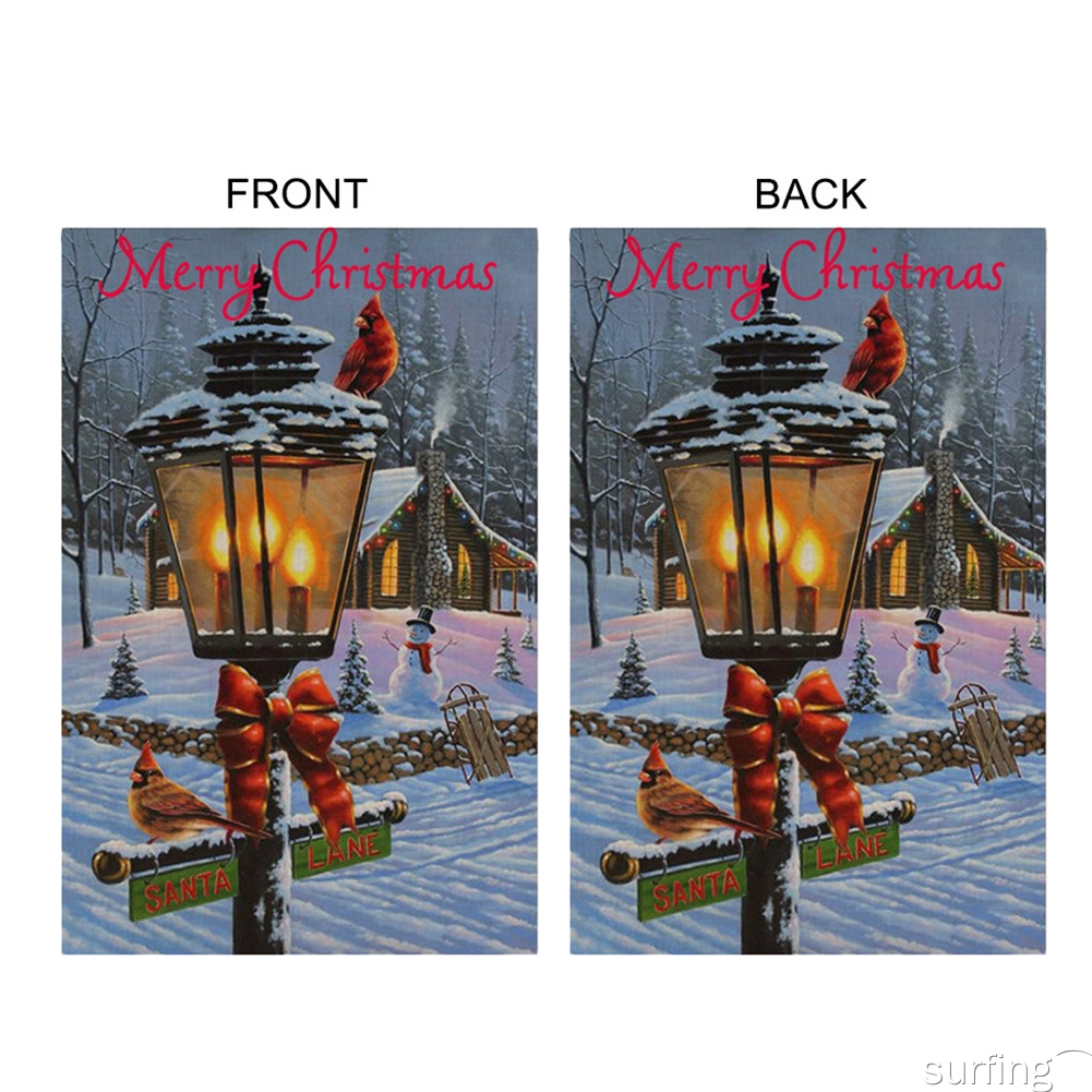 Christmas Lamp House Garden Flags Rustic Burlap Double Side Flags Outdoor Winter Signs Decor