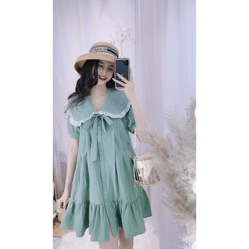 [Có clip quay sản phẩm] ĐẦM NỮ BABYDOLL PHỐI BẦU BÌ LÊN ĐƯỢC LUÔN VỚI 2 MÀU XANH VÀ NU