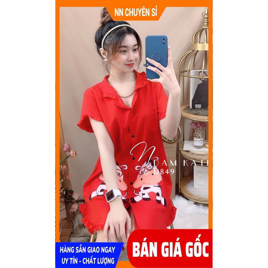 Đầm ngủ nữ phom 55kg Đầm kate in hình cực xinh D849 Ảnh thật Đầm ngủ nữ