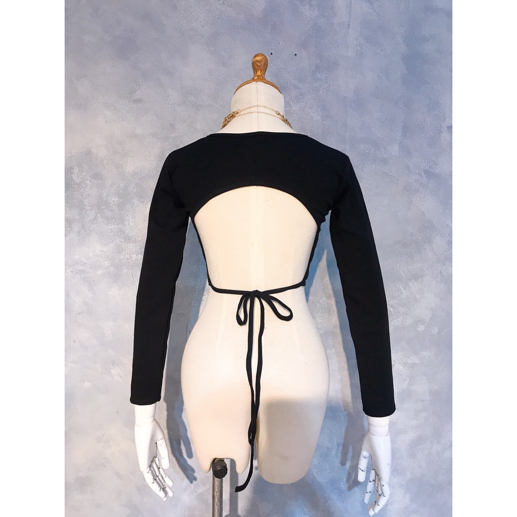 Áo Tay Dài Nữ Hở Lưng Có Mút Ngực Trắng Đen Buộc Dây Chất Thun Lụa Borib "HỞ LƯNG DÀI TAY" | BigBuy360 - bigbuy360.vn