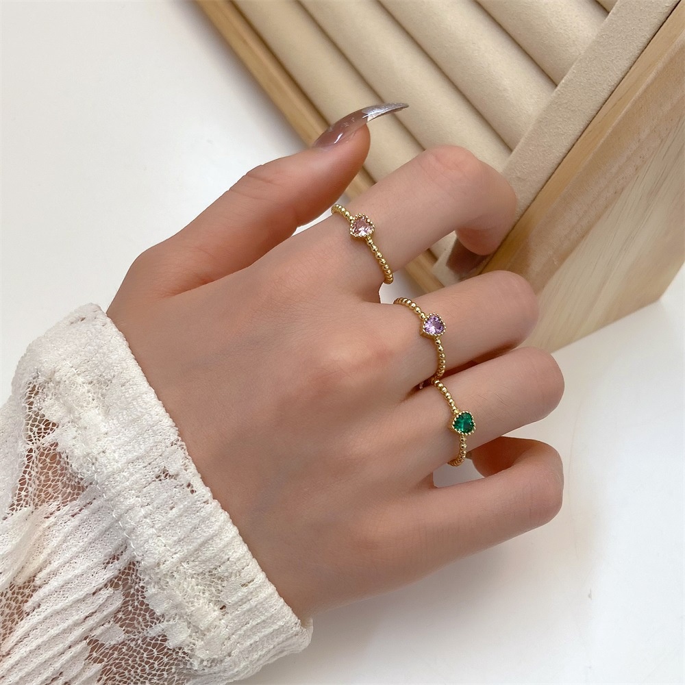 Nhẫn Hở Mạ Vàng Đính Đá zircon Hình Trái Tim Nhiều Màu Thời Trang Hàn Quốc Có Thể Điều Chỉnh