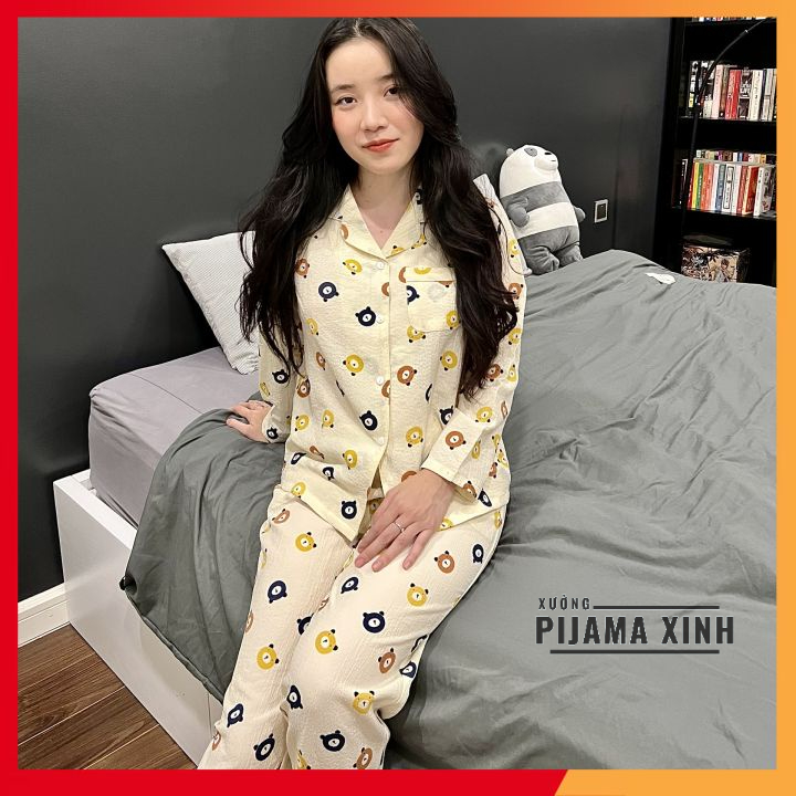 BỘ ĐŨI MẶC NHÀ DÀI TAY - Pijama Chất Lụa Đũi Mềm Thoáng Mát Nhiều Họa Tiết Nhiều Màu