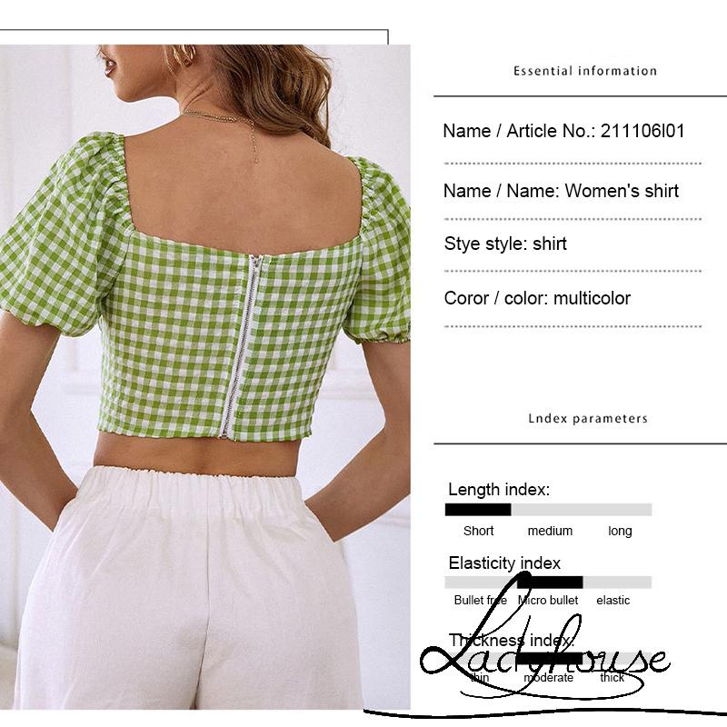 Áo Croptop Tay Ngắn Phồng Cổ Vuông Hở Lưng Phối Khóa Kéo Thời Trang Mùa Hè Cho Nữ