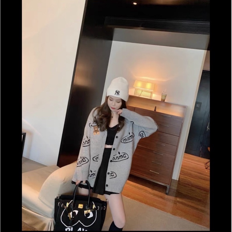 Áo len ép gấu xám