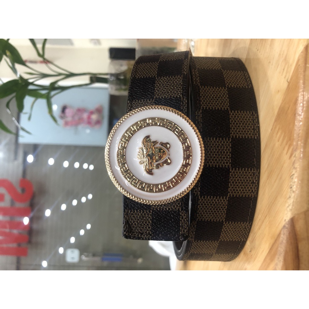 Dây lưng ( Caro vàng - mặt VS trắng ) Thắt lưng da cao cấp hàng hiệu