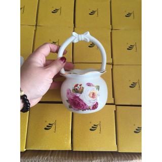 Lẵng sứ, giỏ sứ cắm thìa dĩa tròn quai nơ