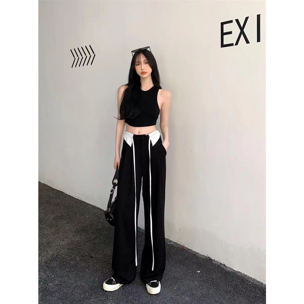 Quần Dài Lưng Cao Ống Rộng Màu Đen Thời Trang Cho Nữ