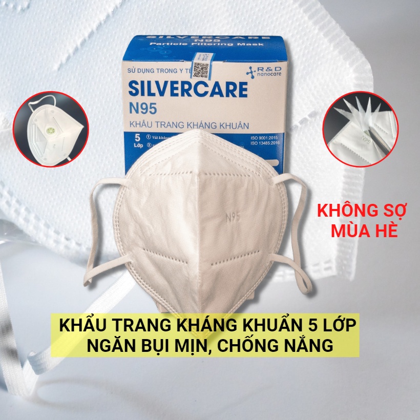 Khẩu trang n95 y tế kháng khuẩn 5 lớp 3d SIVER CARE (Hộp 20c XANH) an toàn, ngăn bụi mịn, ôm mặt thoáng đẹp