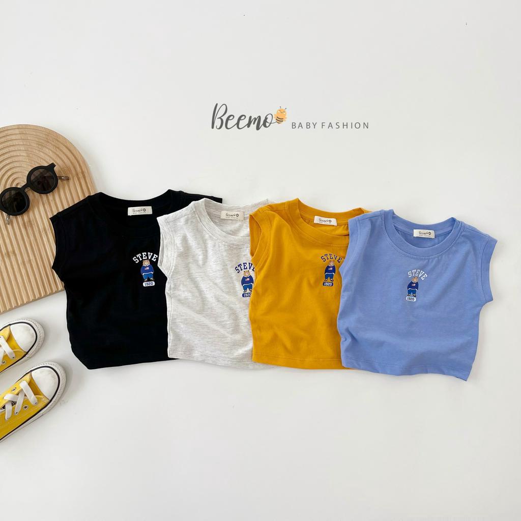 Áo ba lỗ cho bé Trai Gái Beemo Chất liệu cotton mềm min, họa tiết gấu Steve, 4 màu cực xinh B078